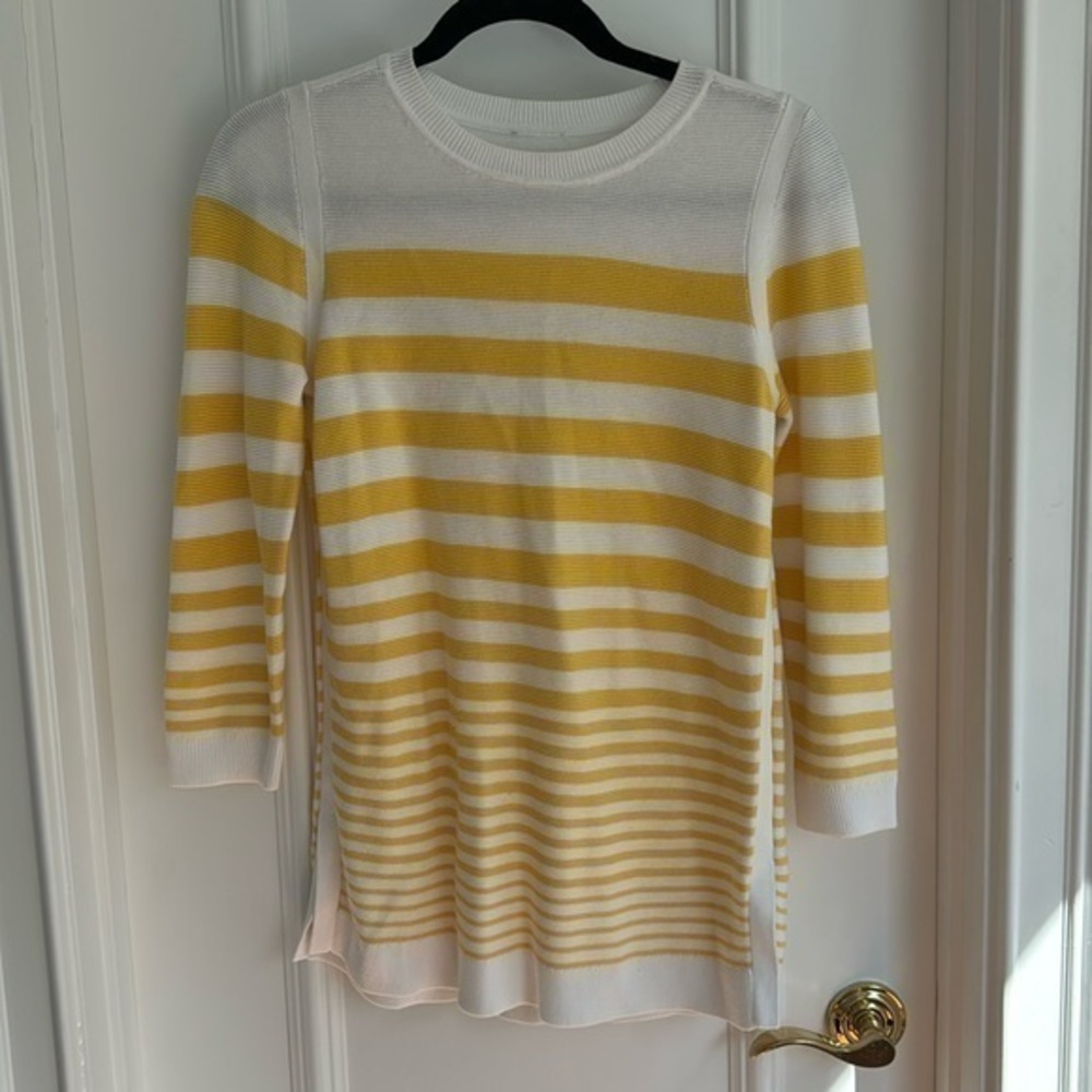 Talbots Yellow Stripe Button-Back Three-Quarter Sleeve Sweater Size Small